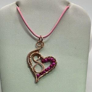 Pink and Gold Heart Pendant Necklace